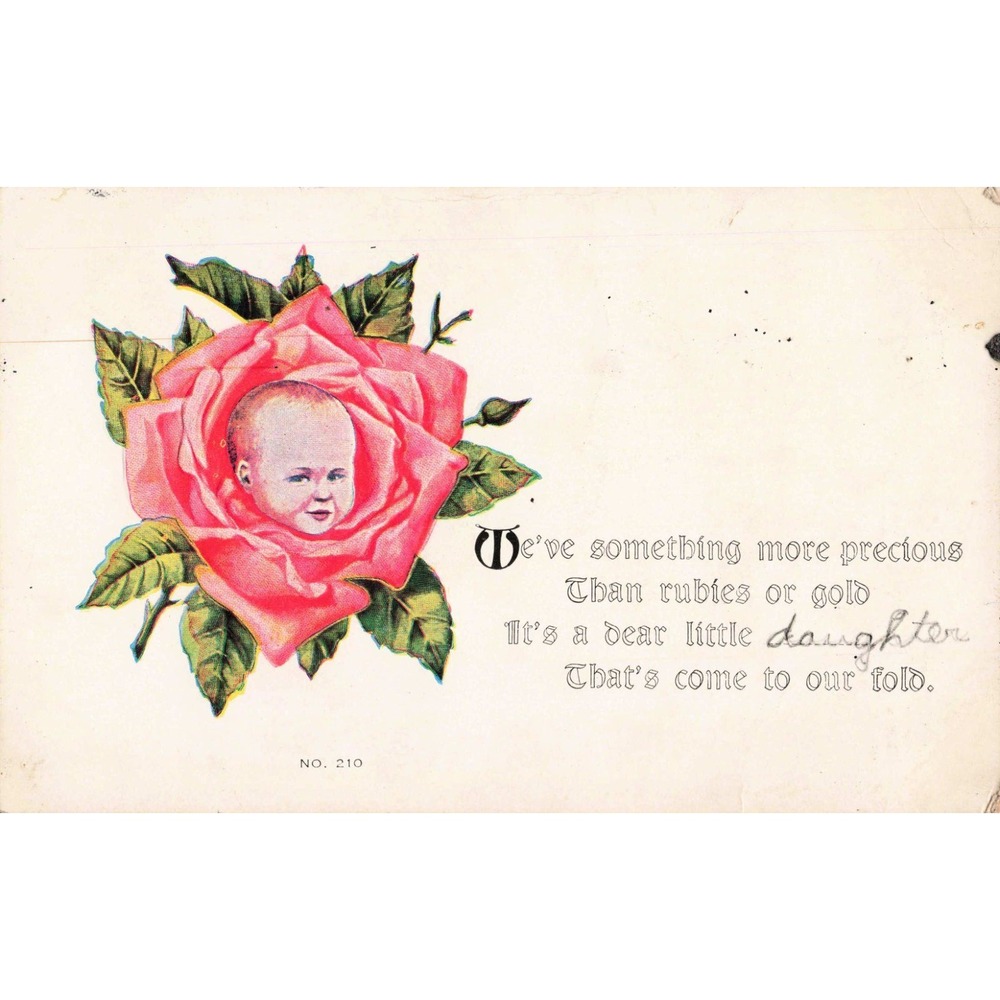 Vintage 1914 Baby in Rose Postcard F.A. Owen Co No 210 Daughter Poem Union NY - Picture 1 of 2